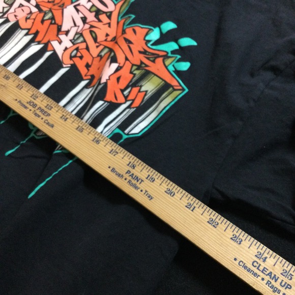 VIVID GRAFFITI ART T SHIRT XL BLACK ORANGE TEAL DRIPPING STREETWEAR - Picture 4 of 5